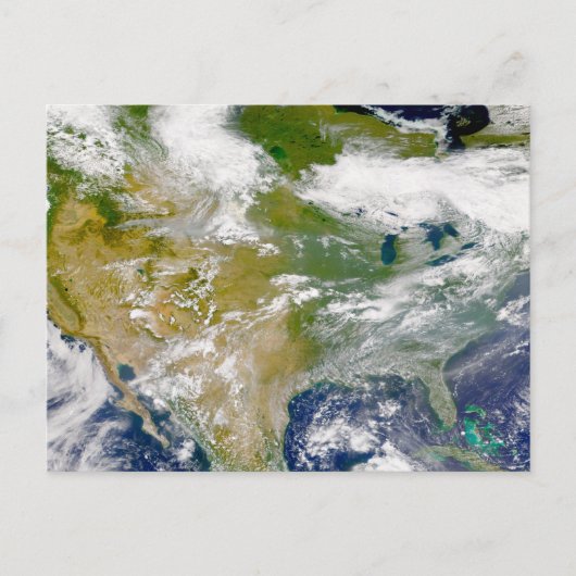 Noord-Amerika met rook zichtbaar op locaties. Briefkaart (Voorkant)