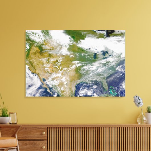 Noord-Amerika met rook zichtbaar op locaties. Canvas Afdruk (Insitu (Woonkamer))