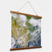 Noord-Amerika met rook zichtbaar op locaties. Hangend Wandkleed (Gebogen)