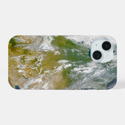 Noord-Amerika met rook zichtbaar op locaties. iPhone 15 Case (Achterkant horizontaal)