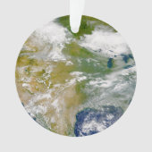 Noord-Amerika met rook zichtbaar op locaties. Ornament (voorkant)