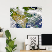 Noord-Amerika met rook zichtbaar op locaties. Poster (Thuiskantoor)