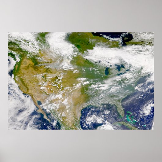 Noord-Amerika met rook zichtbaar op locaties. Poster (Voorkant)