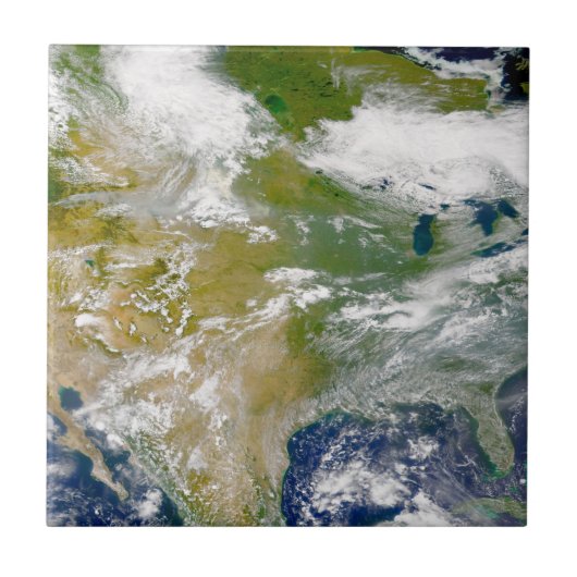 Noord-Amerika met rook zichtbaar op locaties. Tegeltje (Voorkant)