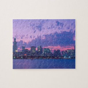 Noord-Amerika, VS, IL. Chicago silhouet bij scheme Legpuzzel