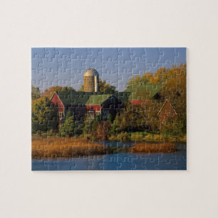 Noord-Amerika, VS, Wisconsin. Rode schuur in Legpuzzel