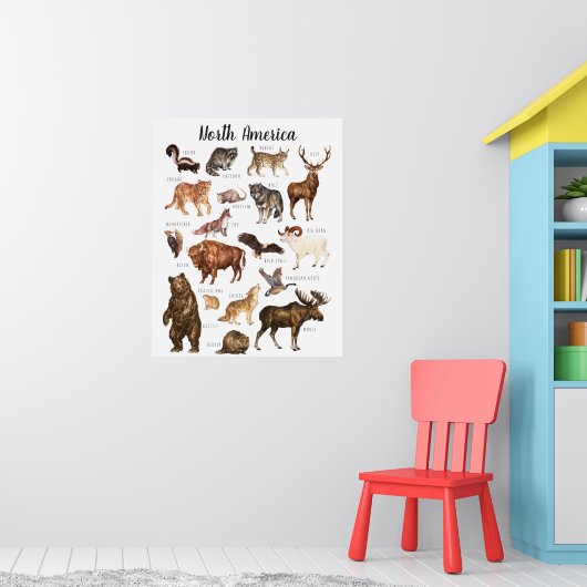 Noord-Amerikaanse dieren | Onderwijsklaslokaal Poster (Kinderkamer 1)