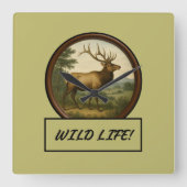 Noord-Amerikaanse Elk Wall Clock Vierkante Klok (Voorkant)