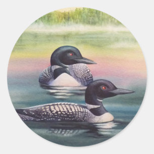 Noord-Amerikaanse Loons op Lake Waterverf Art Ronde Sticker