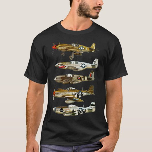 Noord-Amerikaanse P-51 Mustang WW2 Vuurstercontain T-shirt (Voorkant)