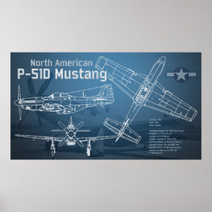 Noord-Amerikaanse P-51D Mustang blauwdruk Poster