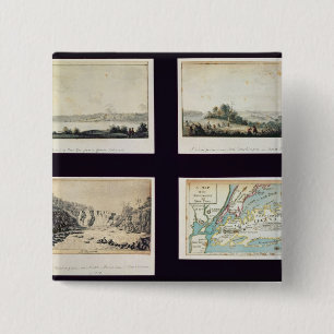 Noord-Amerikaanse scènes en een kaart van New Yor Vierkante Button 5,1 Cm