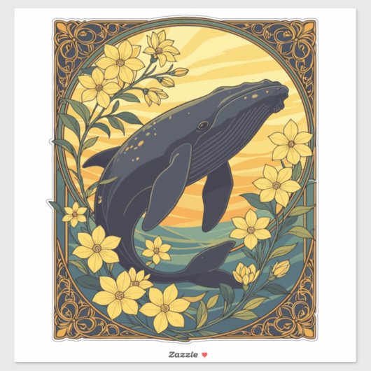 Noord-Atlantische rechtse walvis en jasmijnbloemen Sticker (Vel)