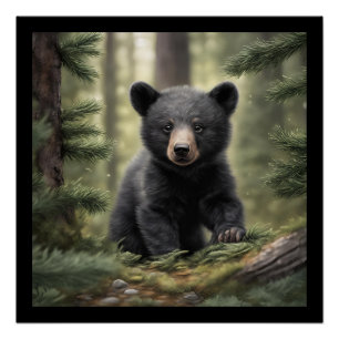 Noord Bossen Little Black Beer Cub Glossy Poster