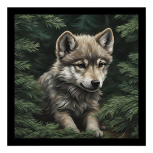 Noord-Bossen Wolf Cub Glossy Poster