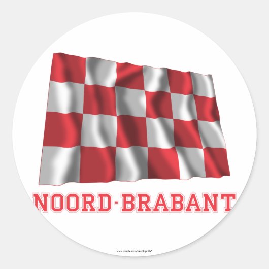 Noord-Brabant Wuivende Vlag met Naam Ronde Sticker (Voorkant)