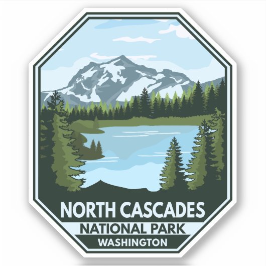 Noord-Cascades Nationaal Park Minimale Retro Emble Sticker (Voorkant)