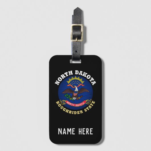 NOORD DAKOTA ROUGHRIDER STATE FLAG BAGAGELABEL (Voorkant (verticaal))