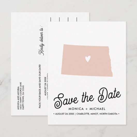 NOORD DAKOTA State Destination Weddenschap ENIGE K Aankondigingskaart (Voorkant / Achterkant)