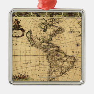 Noord- en Zuid-Amerika Panoramische Kaart Metalen Ornament