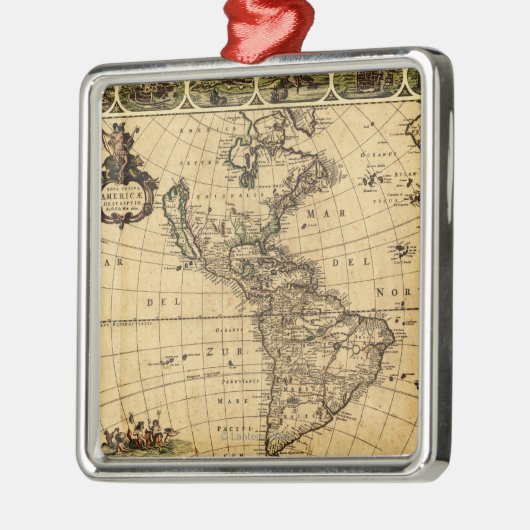 Noord- en Zuid-Amerika Panoramische Kaart Metalen Ornament (Links)