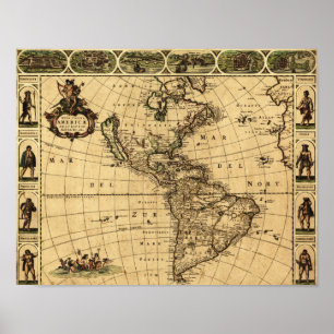 Noord- en Zuid-Amerika Panoramische Kaart Poster