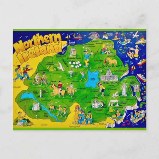 Noord-Ierland Fun Map Briefkaart (Voorkant)