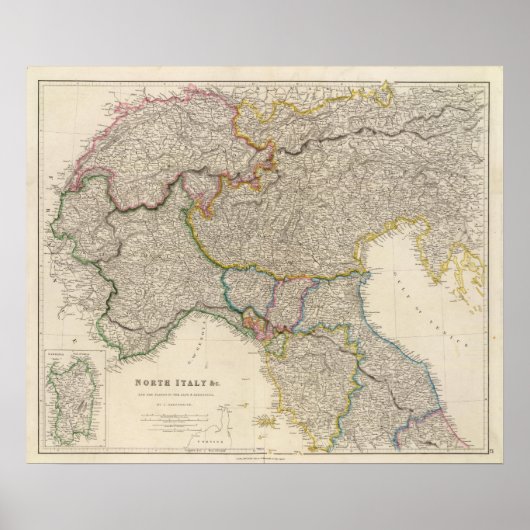 Noord-Italië met Sardinië Poster (Voorkant)