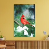 Noord kardinaal mannetje op boom, IL Canvas Afdruk (Insitu (Woonkamer))