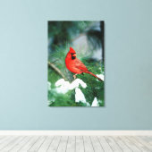 Noord kardinaal mannetje op boom, IL Canvas Afdruk (Insitu (Houten vloer))