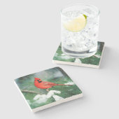 Noord kardinaal mannetje op boom, IL Stenen Onderzetter (Zijkant)