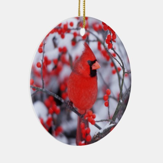 Noord-Kardinaal mannetje, Winter, IL Keramisch Ornament (Rechts)