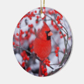 Noord-Kardinaal mannetje, Winter, IL Keramisch Ornament (Links)