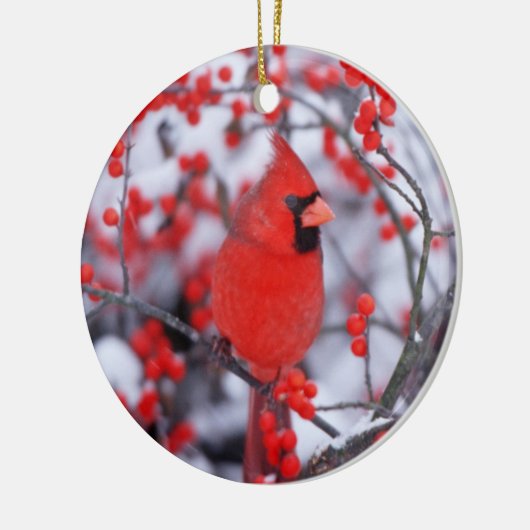 Noord-Kardinaal mannetje, Winter, IL Keramisch Ornament (Links)