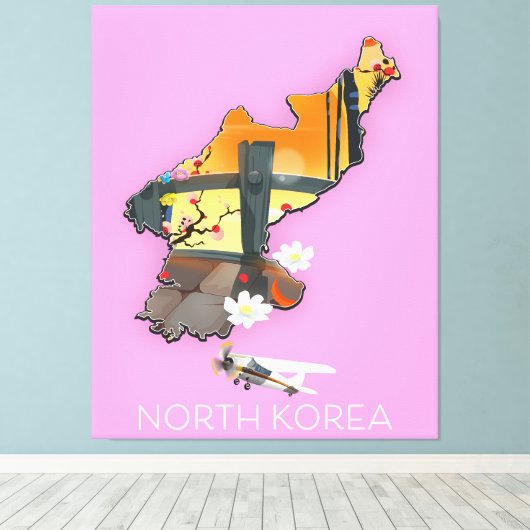 Noord-Korea reiskaart Canvas Afdruk (Insitu (Houten vloer))