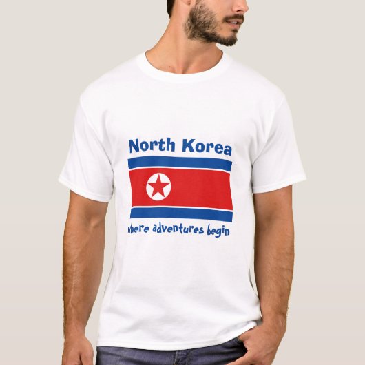 Noord-Korea vlag + kaart + T-shirt voor tekst (Voorkant)