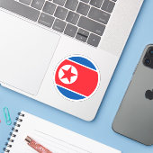 Noord-Korea Vlag Ronde Sticker (Laptop met iPhone)