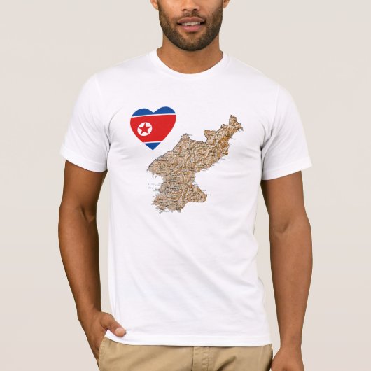 Noord-Korea Vlaggenhart en -kaart T-Shirt (Voorkant)