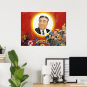 Noord-Koreaans Kim il Sung Propaganda Poster (Thuiskantoor)