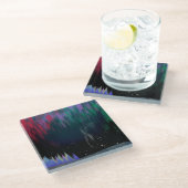 Noord-licht hedendaags landschap glazen onderzetter (Schuin)