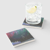 Noord-licht hedendaags landschap stenen onderzetter (Zijkant)