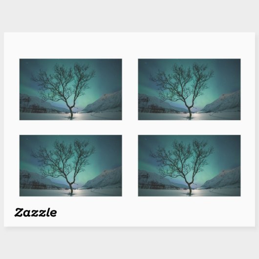 Noord-Lights Tree Rechthoekige Sticker (Vel)