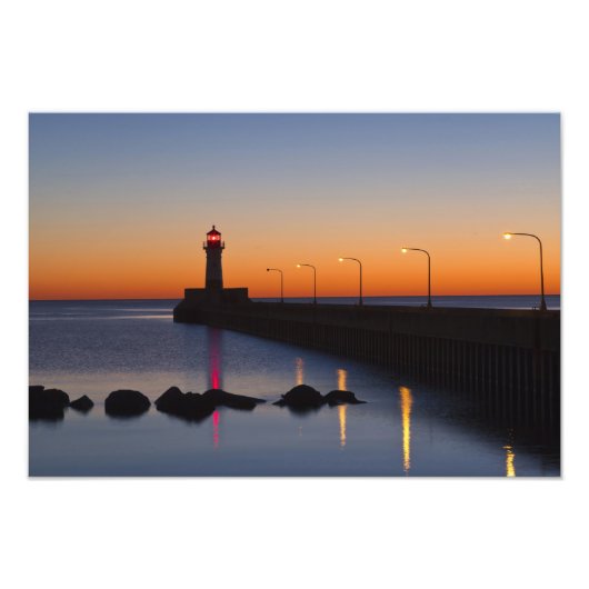 Noord-pier vuurtoren in Duluth, Minnesota, Foto Afdruk (Voorkant)