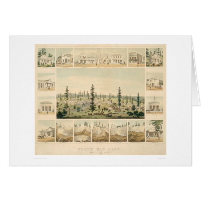 Noord San Juan, CA. Panoramische kaart 1858 (1567A (Voorkant Horizontaal)