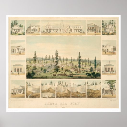 Noord San Juan, CA. Panoramische kaart 1858 (1567A Poster (Voorkant)