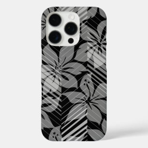 Noord-Shore Hawaiian Hibiscus Stripes Gray iPhone 16 Pro Hoesje