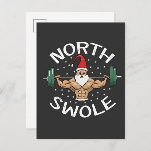 Noord Swole Grappige Spier Kerstman Kerst Fitness Aankondigingskaart (Voorkant / Achterkant)