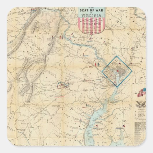 Noord-Virginia Civil War Map (1862) Vierkante Sticker (Voorkant)
