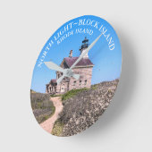 Noord vuurtoren, Block Island RI Wall Clock Ronde Klok (Hoek)