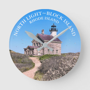Noord vuurtoren, Block Island RI Wall Clock Ronde Klok